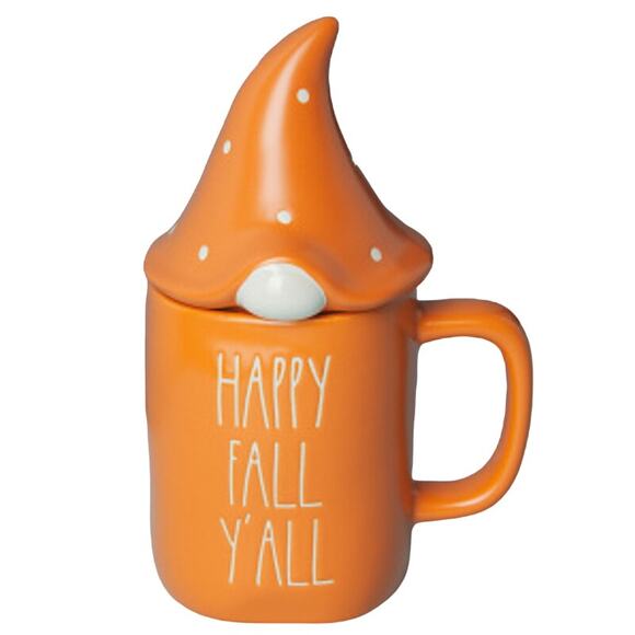 Rae Dunn Other - Rae Dunn HAPPY FALL Y'ALL Mug with Gnome Lid Topper Orange NEW